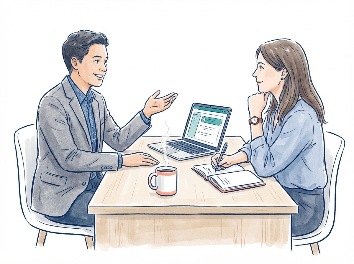 Discovery phase illustration - consultants in conversation