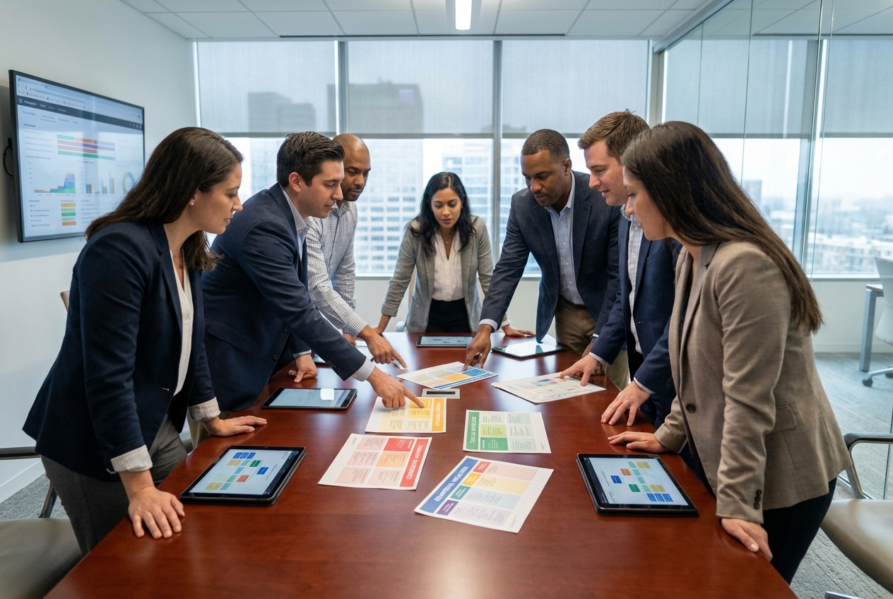 Organisational psychologists collaborating on competency framework design