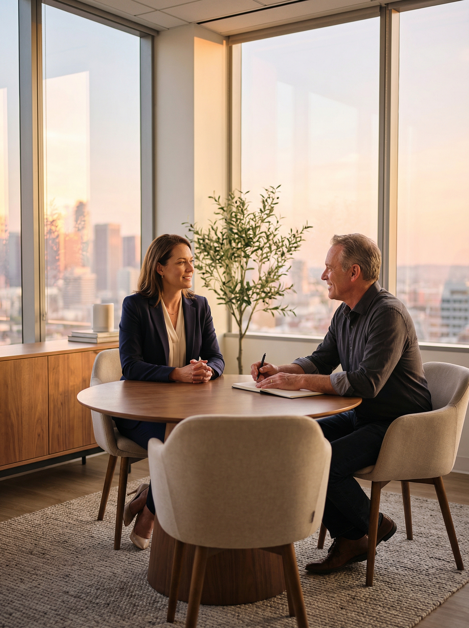 Executive coaching session - two professionals in a modern office