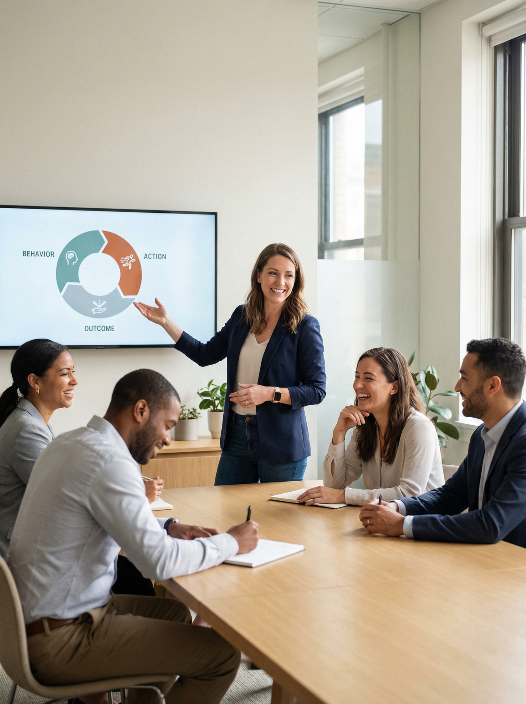 Facilitator presenting the behavior change model to a group