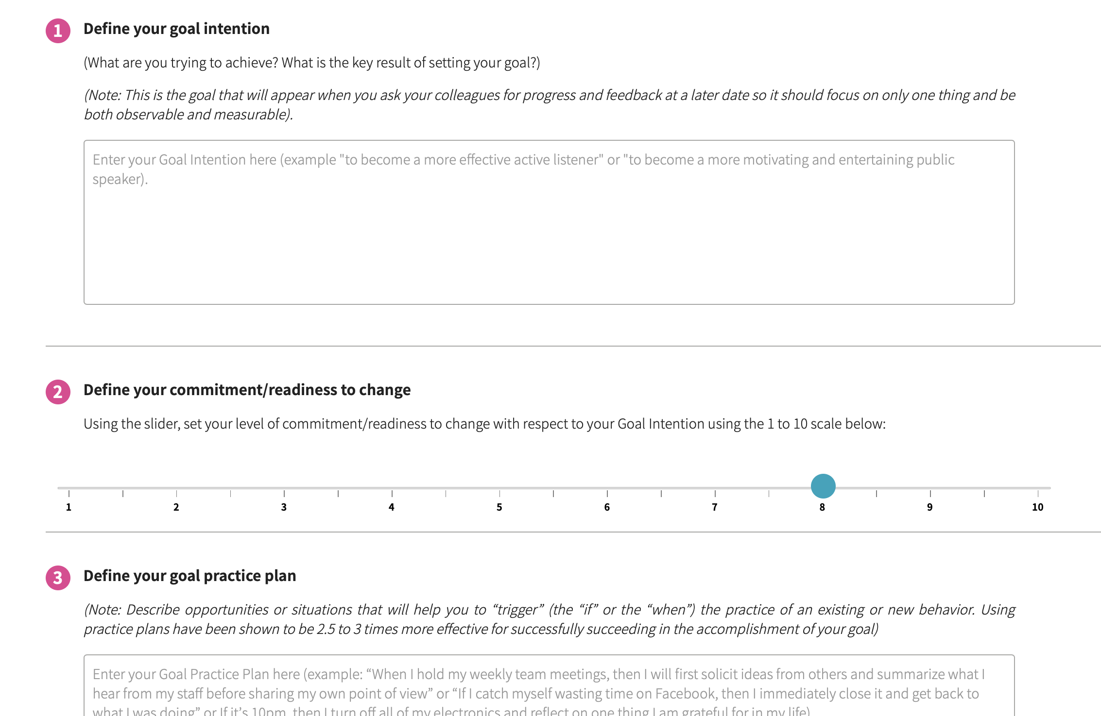 Talent Accelerator platform dashboard showing goal setting interface